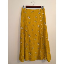 Gap Womens Mustard Yellow Floral Button Front Midi Skirt Side Slit Size 6