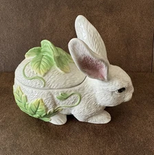 Fitz and Floyd Classics Le Lapin Rabbit Bunny Covered Candy Dish Rare Easter Vtg