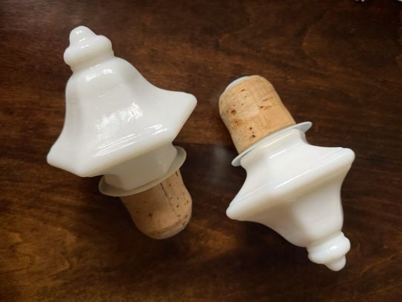 Two White Milk Glass Stoppers For Decanters