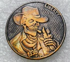 Hobo Buffalo Nickel - Smoking Cowboy Skeleton Hobo Coin - Custom Colored Coin