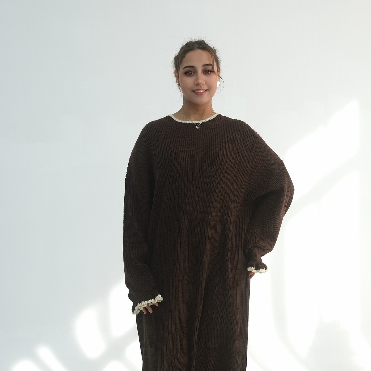 Warm Winter Long Dress Maxi Robe Muslim Women Abaya Dubai Kaftan Turkey  Knitted