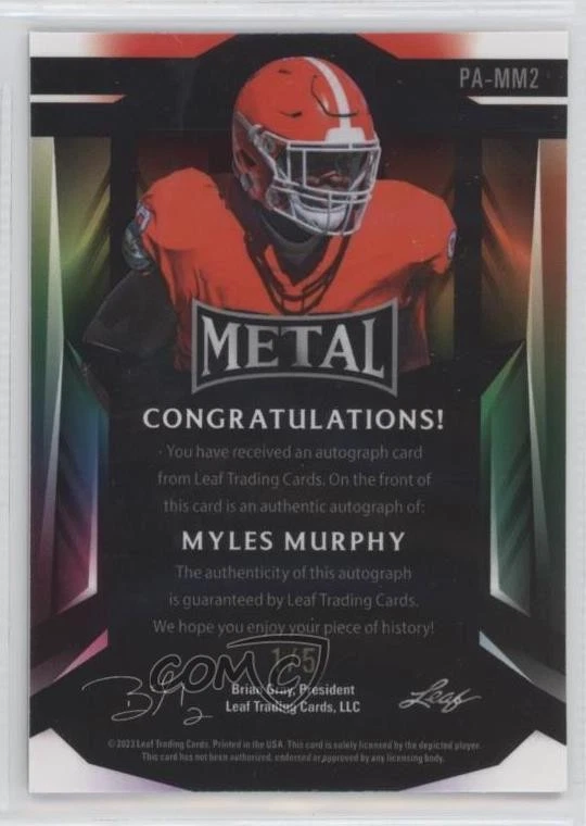 2023 Leaf Metal Portrait Auto Blue Wave /5 Myles Murphy #PA-MM2 Rookie Auto RC - Image 2 of 2
