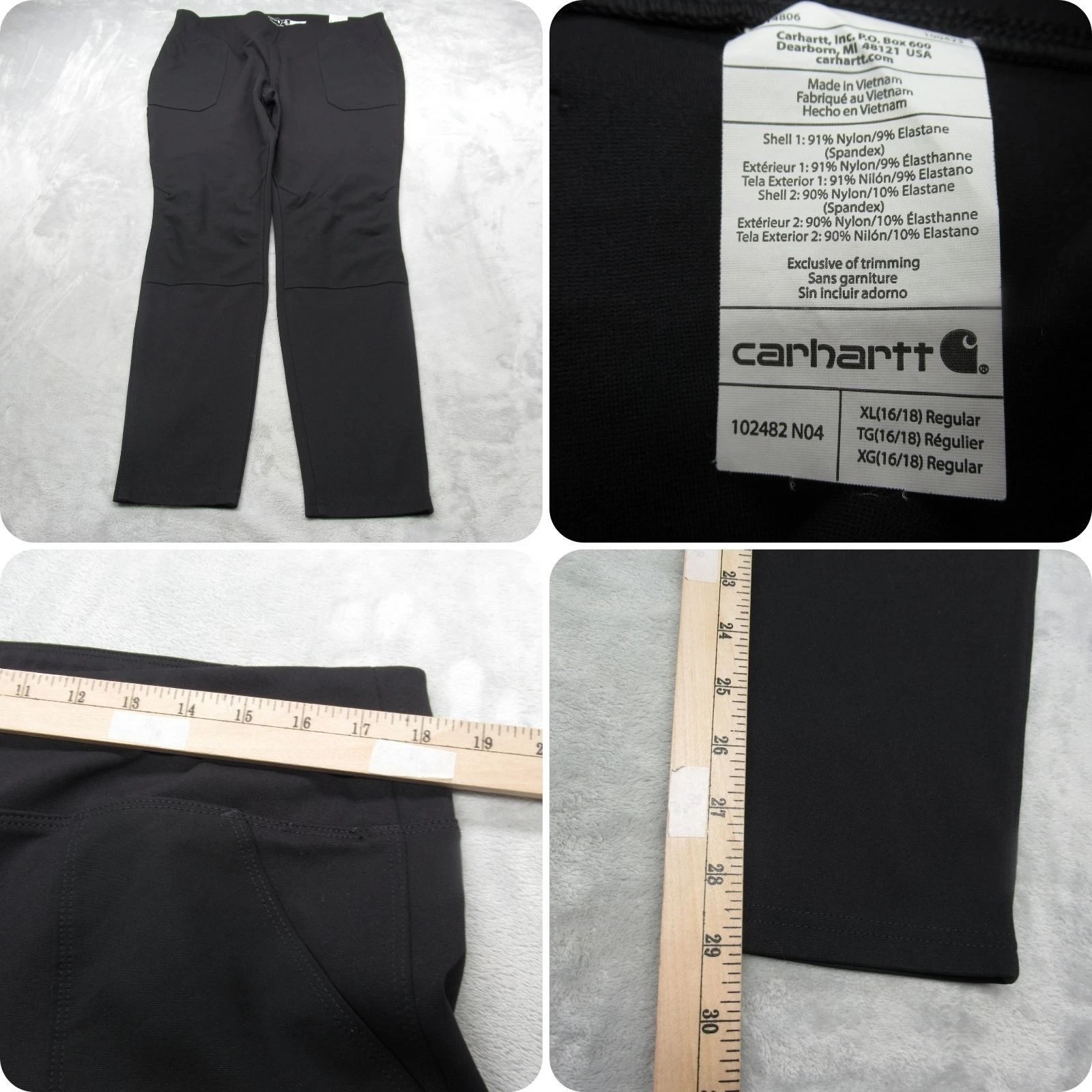 Carhartt Pants Womens XL Black Softshell Fitted Pockets Midweight Legging 36x29
