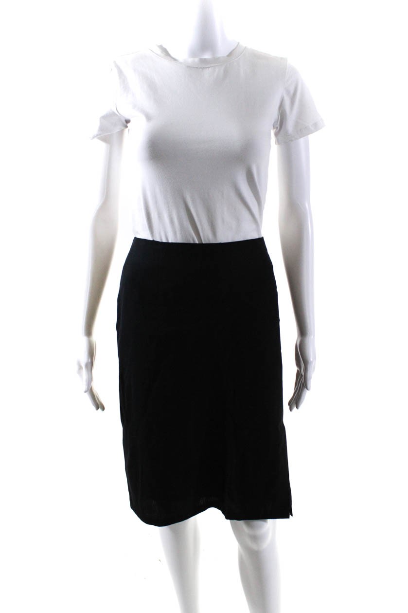Oscar de la Renta Womens Black Wool Slit Skirt Size 14