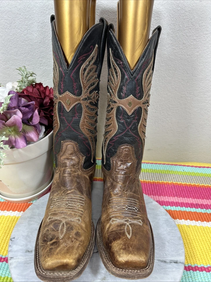 Botas de Vaquera Circle G L2024 Marrón Piel de Vaca Bordadas Tachonadas Para Mujer Talla 9 M Foto 2 de 4