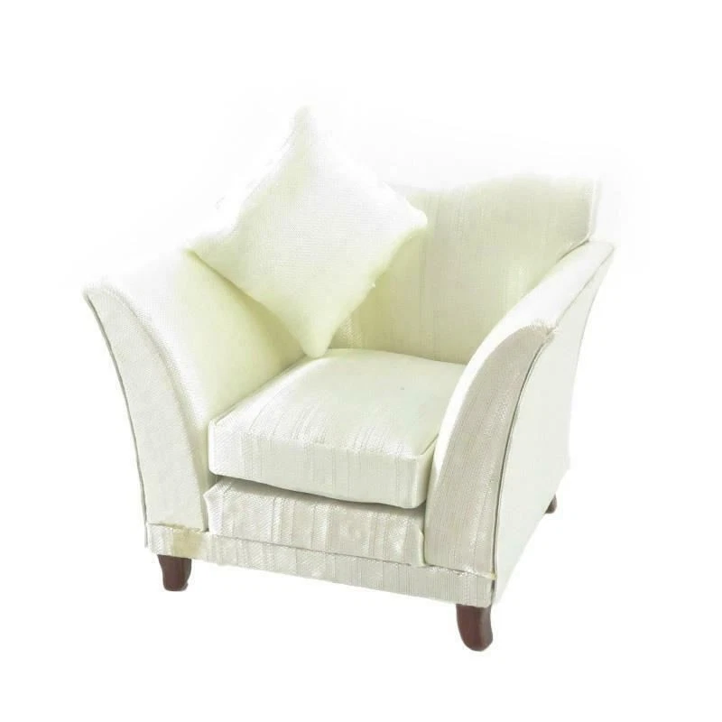 Dolls House Classic Cream Armchair & Cushion Miniature Living Room Furniture - Image 1 of 1