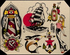 Traditional Tattoo Flash 11x14 made in California