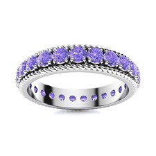 Tanzanite Brilliant-Cut Round 3.00mm Full Eternity Ring With Rhodium Plated