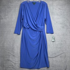 Lauren Ralph Lauren NWT Women Jersey V Neck Periwinkle Blue Wrap Dress Size 16W