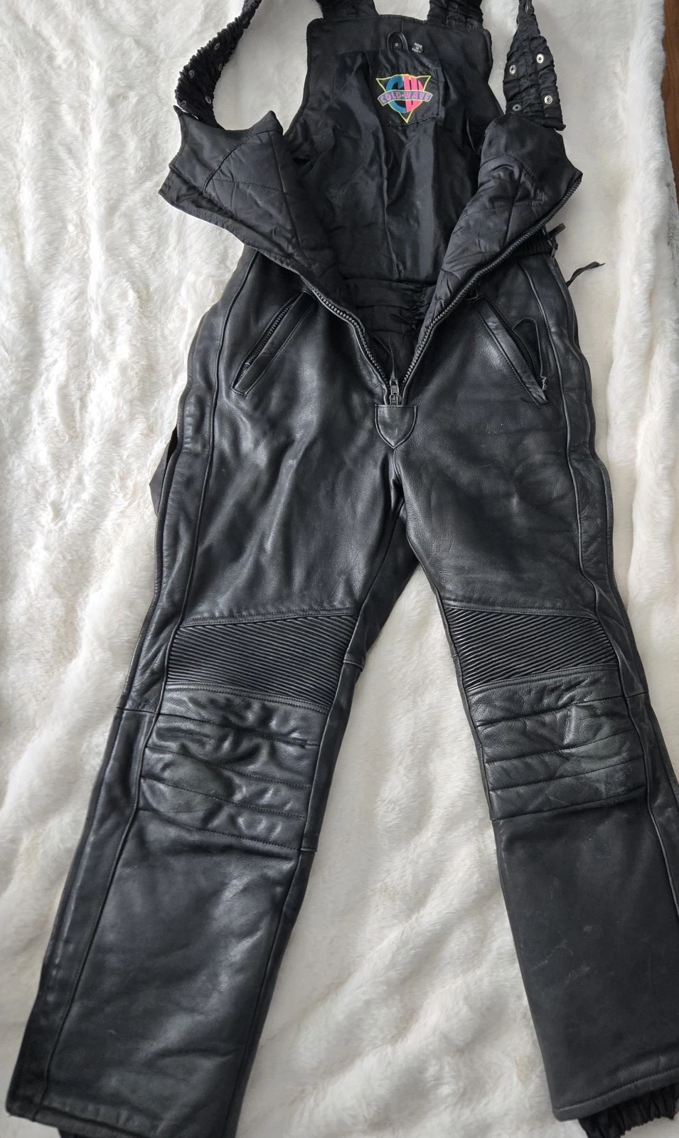 Vintage Coldwave Leather Snowmobile Riding Bib Overalls Insulated Mens S Tall