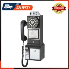 CR56-BK 1950'S Payphone with Push Button Technology, Black