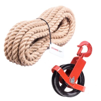UMLENKROLLE mit Haken + JUTESEIL Seil Seilwinde Seilzug Seilrolle Windenrolle