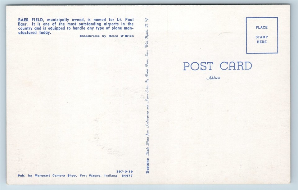 Postcard IN Fort Wayne Baer Field Municipal Airport Control Tower
