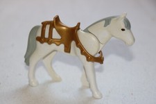 Playmobil Figur Pferd Kopf beweglich weiß grau mit Sattel gold  älter #940