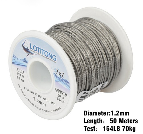 70lb-368lb Pesca Filo Acciaio Linee Pesca 7x7 49 Fili Super Morbide Linee Filo - Foto 25 di 27
