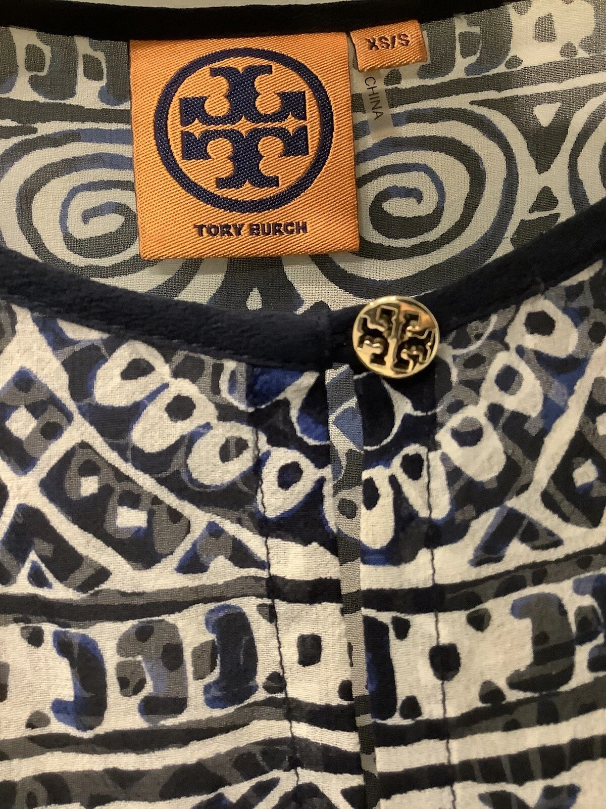 Abito tunica seta Tory Burch Ravello blu caftano copricostume spiaggia nuoto XS S 2 4 US INtime OTTIMEioni
