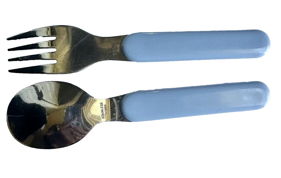 Juego de cuchara tenedor vintage Barney Childs 1997 utensilios caballo amarillo acero inoxidable Foto 4 de 4