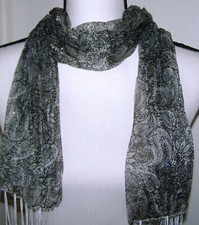SCARF MULTI STYLE LIGHTWEIGHT SHEER FASHION 19X60 ACCESSORY WITH FRINGE - BLACK