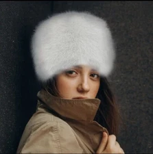 Women's Winter Russian Fluffy Faux Fur  Hat Thick Cap WHITE