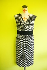 Ann Taylor Sz 10 Sleeveless Dress Wrap Top Rayon Blend Stretch Black And White