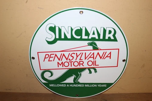 Vintage Sinclair Motor Oil Gas Station Dino Logo 12" Porcelain Metal Sign