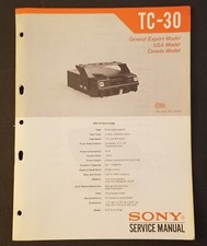 Sony TC-30 Car Automotive Cassette Player Service Manual. Japan 1972