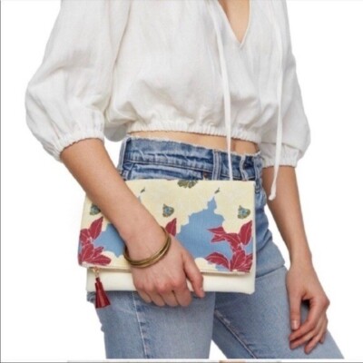 Rachel Pally Floral Reversible Soft Flap Folding Full Zip Clutch Purse Handbag