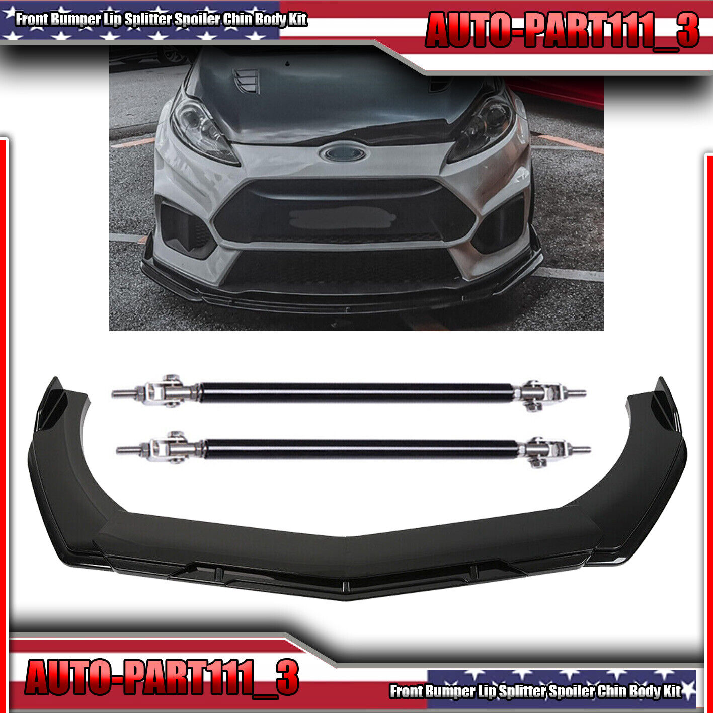 For Ford Fiesta Front Bumper Lip Splitter Spoiler Chin Body Kit