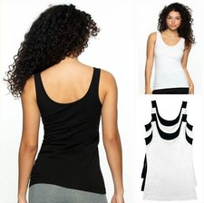 4pk Felina Size L Cotton Modal Reversible Layering Tank Tops Stretch Black White