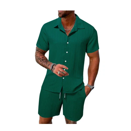 Conjunto de 2 trajes informales de manga corta y pantalones cortos de verano para hombre❤ - Imagen 6 de 23