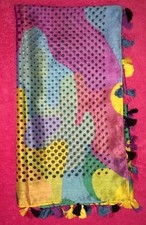 NEW  Multi Colored  W/ BLACK  LARGE  Fashion  Scarf/Wrap  Polka  Dots Tassels  