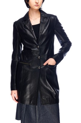 Manteau vintage VERSACE JEANS COUTURE cuir noir femme veste longue