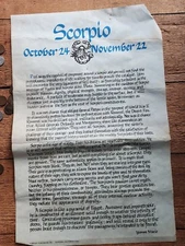 Vtg / GP Publishing / Scorpio / Zodiac / Poster / ca. 1974