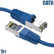 1FT Cat6 RJ45 Ethernet LAN Network SSTP Shielded Patch Cable Copper 26AWG Blue