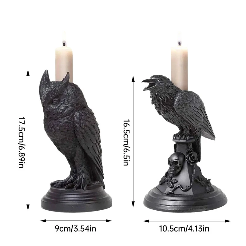 Candelabro de resina gótica Halloween candelabro búho hogar mesa decoración manualidades. Foto 4 de 4