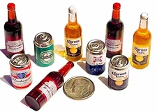 Barbi Dollhouse Miniature Drink Mini Beer Bottles Cans Alcohol Tiny Lot 👻🧲 8pc