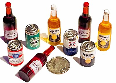 #ad Barbi Dollhouse Miniature Drink Mini Beer Bottles Cans Alcohol Tiny Lot 👻🧲 8pc $11.97