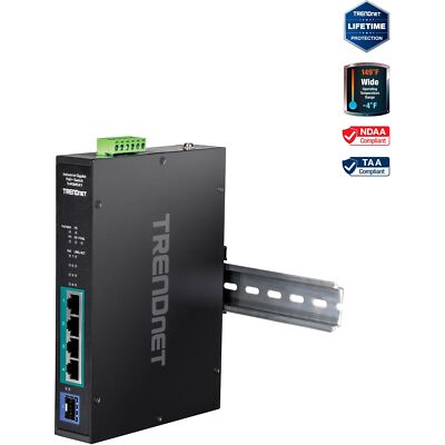 TRENDnet TI-PGM541, 5-port Industrial Gigabit PoE+ DIN-Rail Switch-20°   65°C