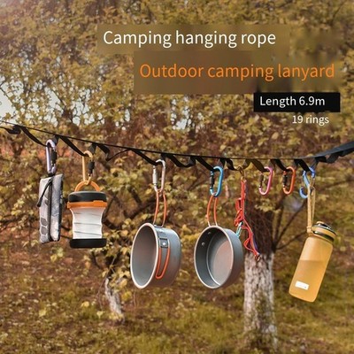 19 Schlaufen Outdoor Seil mit Kunststoff Clips Ideal für Camping Ausrüstung Organisation