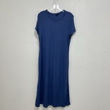 Talbots Maxi Dress Slub Knit Blue Stretch Effortless Ultraknit Crew Neck Size LP