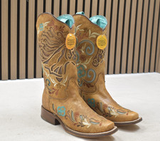 Corral Ladies Sand Horse Inlay Multicolor Embroidery Leather Boots A4266 US 6.5M