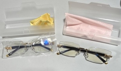 2 pair Rimless Gold Metal Eyeglass Unisex Frames Self Adjusting Lenses Gorgeous 