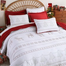Queen Size Quilt Christmas Theme Bedding Sets with Pillow Shams Reversible Be...