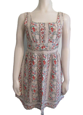 Final Touch sleeveless white multi color cotton floral fit & flare dress M