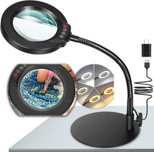 10X Magnifying Glass with Light and Stand, 5 Color Modes Stepless Dimmable LED L