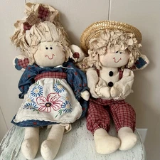 VTG Cloth Rag Dolls Angels Boy & Girl Primitive Country Americana Handmade