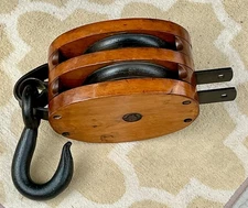 Large Antique Wooden Block and Tackle, Maritime, Industrial Pulley