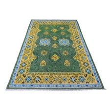5'4"x7'6" Green Fusion Kazak Caucasian Design Pure Wool Hand Knotted Rug R20976