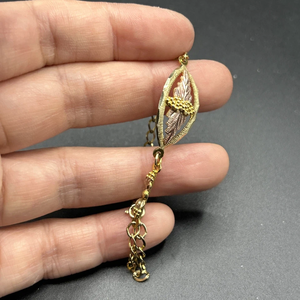 10k Black Hills Gold Rose Grape Jewelry Bracelet W/ 12K GF Link 6.25”L 3g Petite - Image 2 of 4