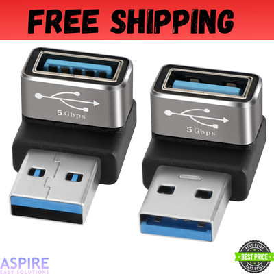 90 Degree USB 3.0 Adapter 2 Pack, Up and Down Right Angle USB A Male to Female